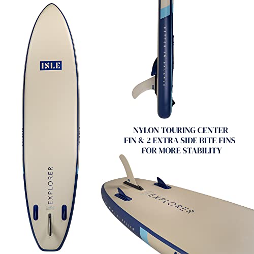 ISLE Surf and SUP Explorer Inflatable Stand Up Paddle Board & iSUP Bundle Accessory Pack, Aqua/Navy