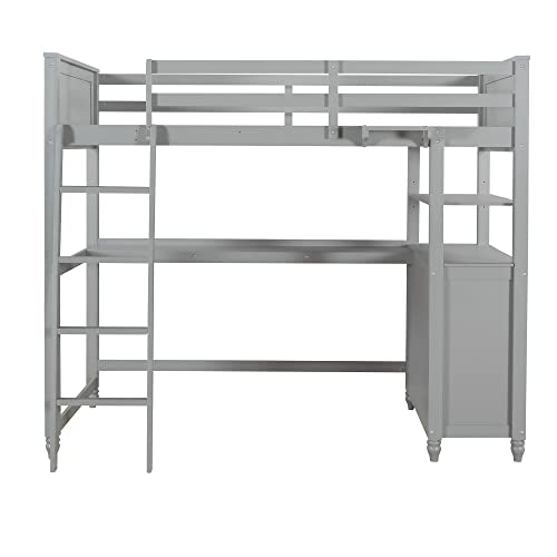 Harper & Bright Designs Twin Loft Bed with Desk and Storage Gray