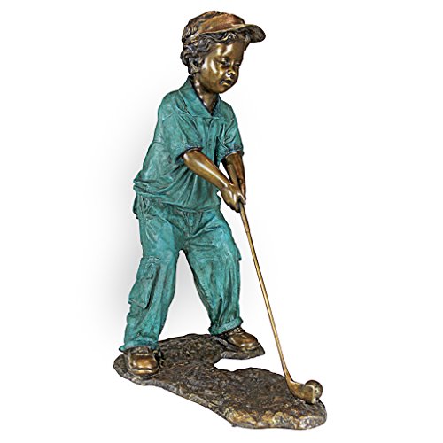 Design Toscano Gabe The Boy Golfer Cast Garden Statue Two Tone Bronze & Verdigris