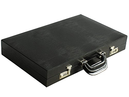 Zaza & Sacci Leather Backgammon Board Set 23" Large Attache Case Black Lizard