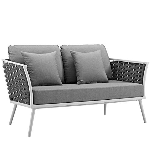 Modway Stance Outdoor Patio Woven Rope Loveseat White Gray
