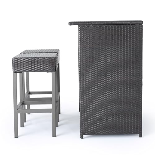 Christopher Knight Home Toranto Outdoor Wicker Bar Island Set 3-Pcs Multibrown