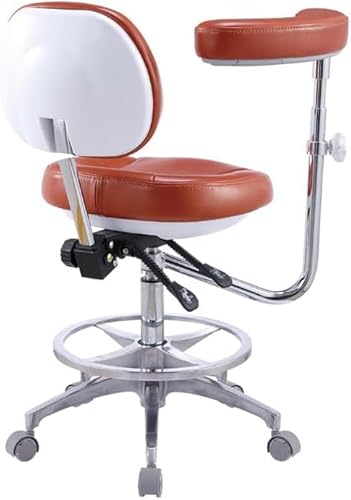 Dental Medical Mobile Chair Adjustable Stool Microfiber Leather with 360° Rotation Armrest Orange