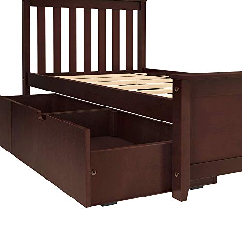 Max & Lily Twin Bed Frame with Headboard & Storage Drawers Slatted Espresso