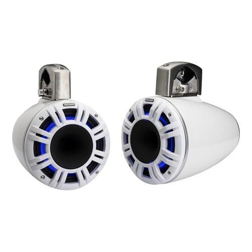 KICKER 2 Pair 8" 500 Watt Multicolor LED Marine Tower Speakers White