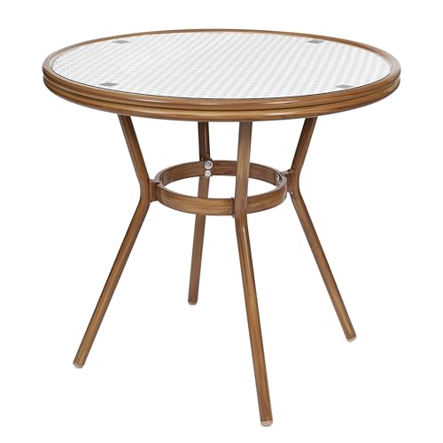 Flash Furniture Lourdes Indoor/Outdoor Commercial Bistro Set - Tempered Glass Top Table with 4 Chairs - White & Gray Rattan/Natural Frame