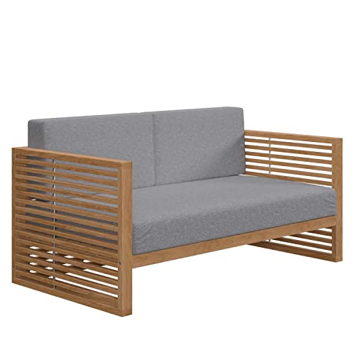 Modway Carlsbad Modern Teak Wood/Fabric Patio Loveseat Natural Gray
