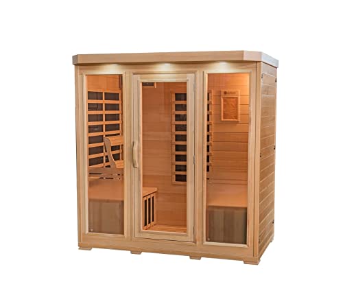 Heat Wave 4 Person Sauna Hemlock Wood Sonoma 9 Carbon Infrared Heaters MP3 Player Chromo Therapy Lighting 120V 2100W Wood