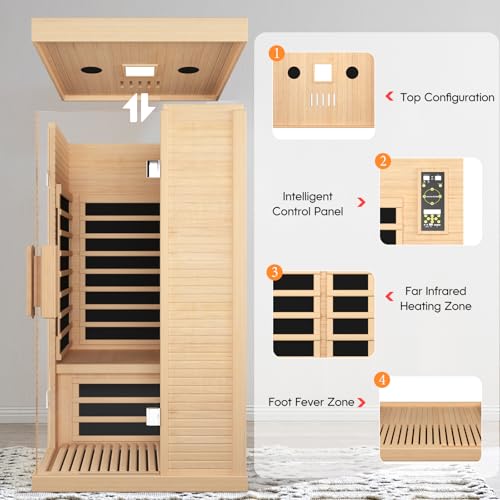 OUTEXER Indoor Far Infrared Sauna Canadian Hemlock Single Person Spa Wood Color