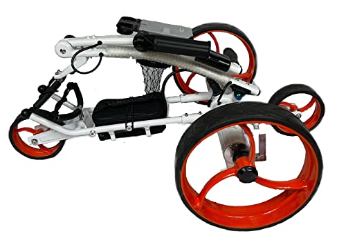 Insanity Golf Electric Golf Trolley Cart with Remote Control, Aluminum Frame, Lithium-Ion Battery - White Cart and Orange Wheels