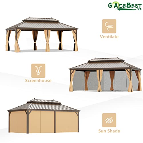 GAZEBEST 12' x 22' Permanent Hardtop Gazebo Brown