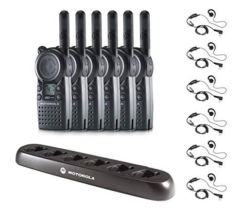 Motorola Solutions 6 Pack CLS1410 Walkie Talkie Radios with Headsets & 6-Bank Charger Black