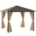 Outsunny 10' x 10' Hardtop Gazebo with Curtains and Netting Brown