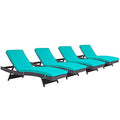America Luxury - Outdoor Modern Contemporary Urban Design Patio Balcony Chaise Lounge Chair Set of 4 Blue