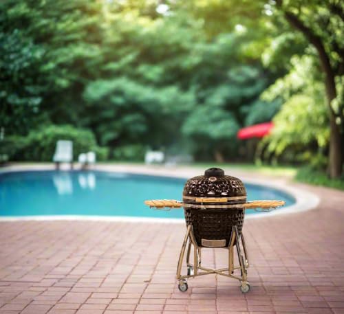 Comfortbilt 26" Kamado Grill Charcoal Smoker with Cart and Side Shelves Black