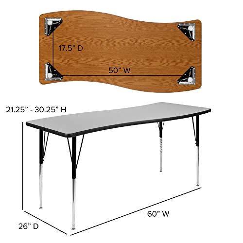 Flash Furniture Emmy 86" Oval Wave Laminate Activity Table Set with 16" Student Stack Chairs Grey