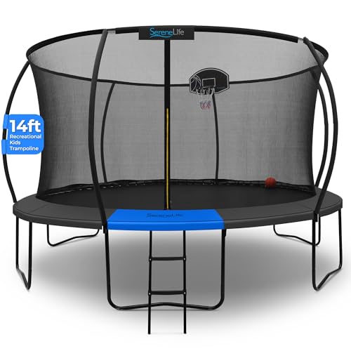 SereneLife 14ft Trampoline with Net & Basketball Hoop Black