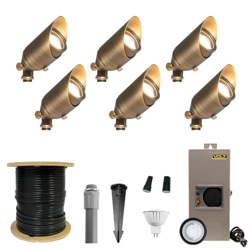 VOLT 12V Cast Brass Top Dog Scotty LED Outdoor Spotlight 6-Pack Kit with 150W Transformer Bronze
