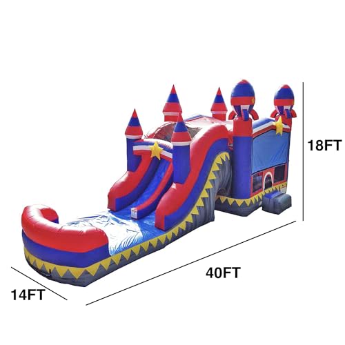 JumpOrange Commercial Inflatable Rocket Titan Dual Lane Bounce House with Slide Combo Rocket