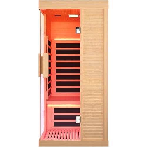 OUTEXER Indoor Far Infrared Sauna Canadian Hemlock Single Person Spa Wood Color