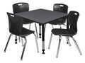 212 Main Kee 42" Adjustable Classroom Table Grey & 4 Andy Stack Chairs Black
