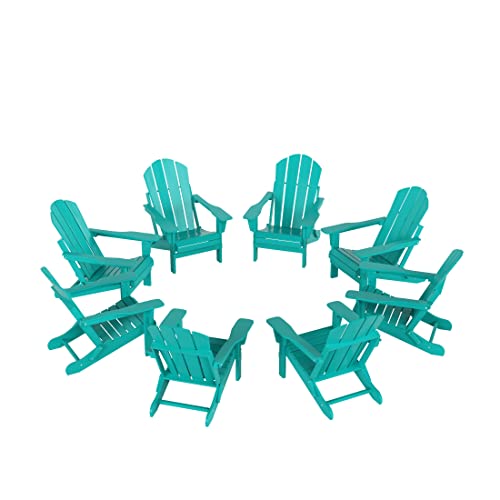 WestinTrends Malibu Outdoor Folding Poly Adirondack Chair Set of 8 Turquoise