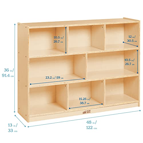 ECR4Kids 8-Compartment Mobile Storage Cabinet 36in Classroom Furniture Natural