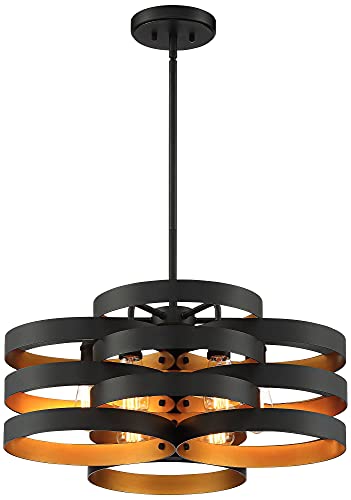 Possini Euro Design Zia Black Gold Metal 6-Light Chandelier Black