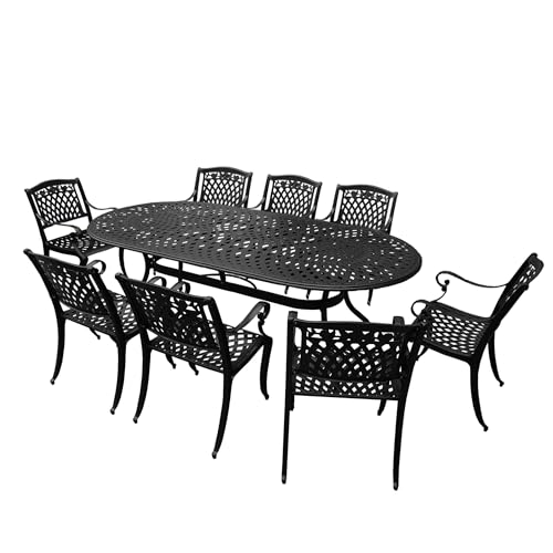 Oakland Living Modern Outdoor Mesh Lattice Aluminum 95-in Black Oval Dining Set