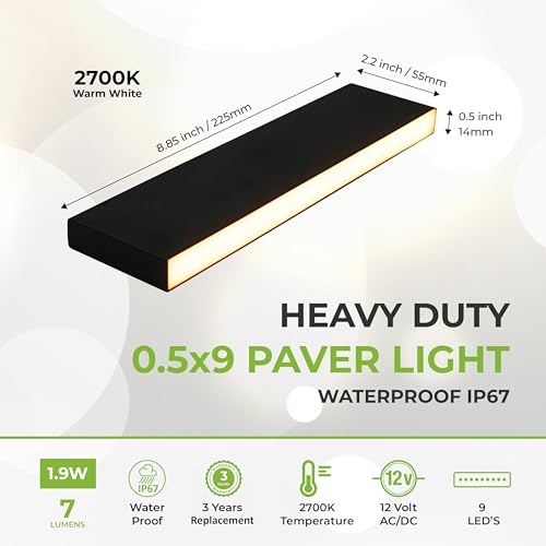 LUMENGY 0.5x9 Inch Paver Light 2700K Warm White Waterproof IP67 (12-Pack)