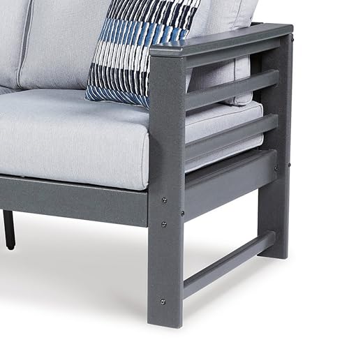 Benzara 55 Inch Outdoor Loveseat Gray Frame Cushioned Seat with 2 Throw Pillows Grey