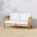 Nathan James Twila Bohemian Outdoor Loveseat Rattan Patio Sofa Light Acacia Wood/Linen White
