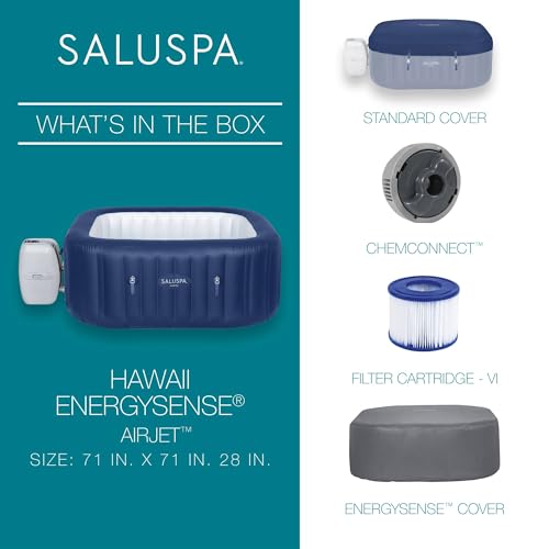 Bestway SaluSpa Hawaii AirJet 4-6 Person Inflatable Hot Tub with EnergySense Cover Blue
