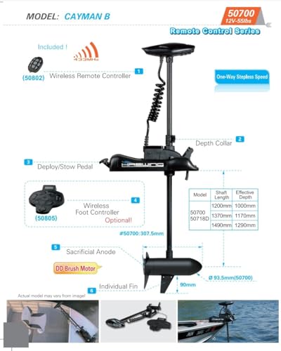 PARKHO HASWING Electric Trolling Motor 12V 55LB 48 Inch Shaft Black w/ Remote Control