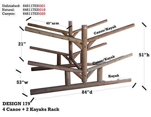 Log Kayak Rack 4 Canoe + 2 Kayak Rack Canyon Brown