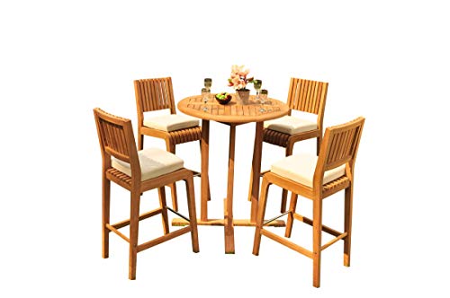 WholesaleTeakFurniture Grade-A Teak Wood Maldives 5 Pcs Bar Set with 36" Round Table & 4 Armless Chairs