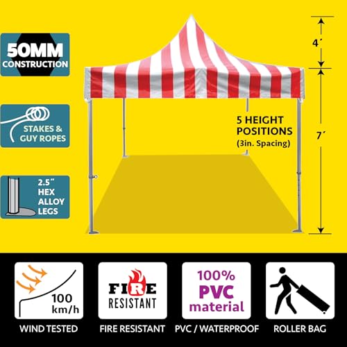 TentandTable Instant Carnival Outdoor Canopy Pop Up Tent with Side Walls 10x10 Red Striped Red