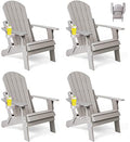 hOmeQomi Folding Adirondack Chairs Set of 4 All Weather Resistant with Cup Holder Grey