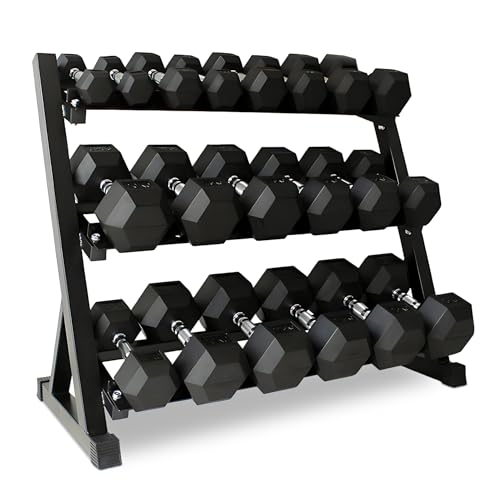 StrengthUSA Rubber Hex Dumbbell Set with Rack 550 lbs Black