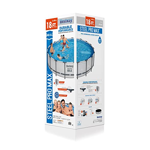 Bestway Steel Pro MAX 18' x 48" Round Metal Frame Above Ground Pool Set with Filter Pump, Ladder, and Cover