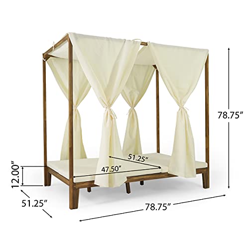 Christopher Knight Home Outdoor Chaise Lounge Teak and Cream