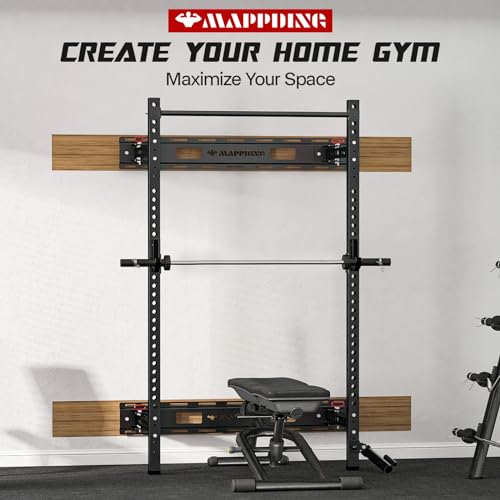 SkiPack Folding Squat Rack Wall Mounted with Weight Bench Black