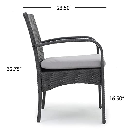 Christopher Knight Home Elmar Outdoor 9 Piece Wood and Wicker Dining Set Sandblasted Dark Gray + Gray