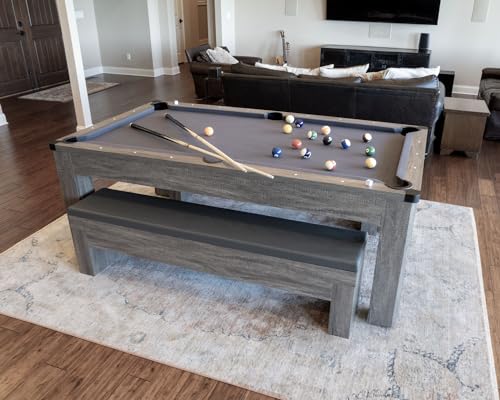 Chamberlain Game Tables Rocky Mountain Nights 7ft Pool Table with Benches and Dining Top Gray