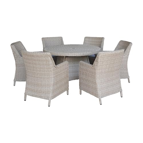 International Concepts Outdoor Wicker Patio Furniture Set with Round Table and 6 Chairs Natural