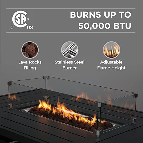 Wisteria Lane 4-Piece Aluminum Patio Furniture Set with 54-Inch Propane Fire Pit Table Dark Grey
