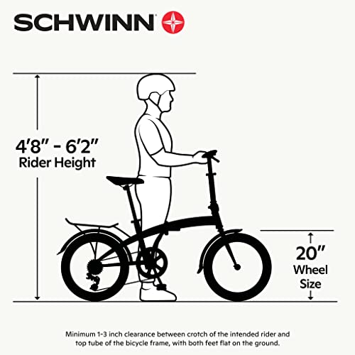 Schwinn Loop Adult Folding Bike 20-inch Wheels 7-Speed Drivetrain Rear Cargo Rack Carrying Bag Black