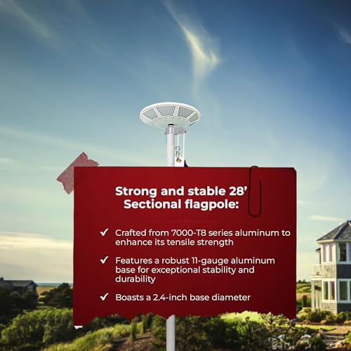 Telepole Manufacturing Inc 7000-T8 Aluminum 28' Sectional Flagpole with Accessories Silver