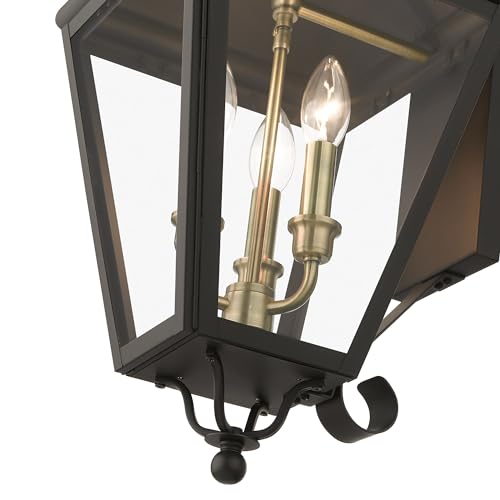 Livex 27373-07 Adams 3 Light Outdoor Wall Lantern Antique Brass/Brushed Nickel