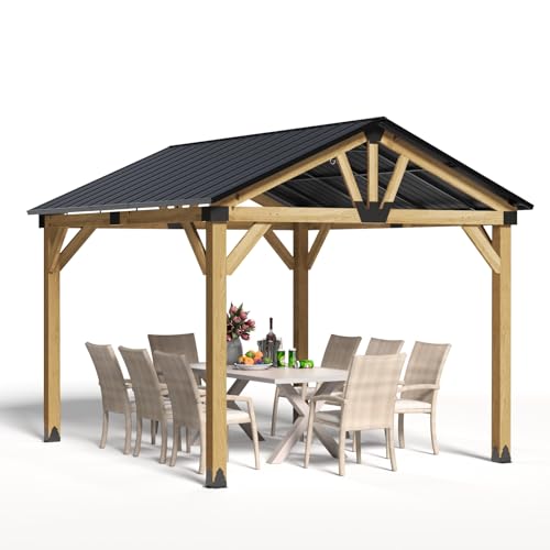 COSIEST 10x12FT Cedar Wood Gazebo with Galvanized Steel Gable Roof Cedar - Single Roof